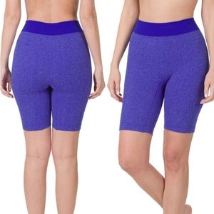 Zenana Seamless Bike Shorts Ribbed Stretch Purple Blue L